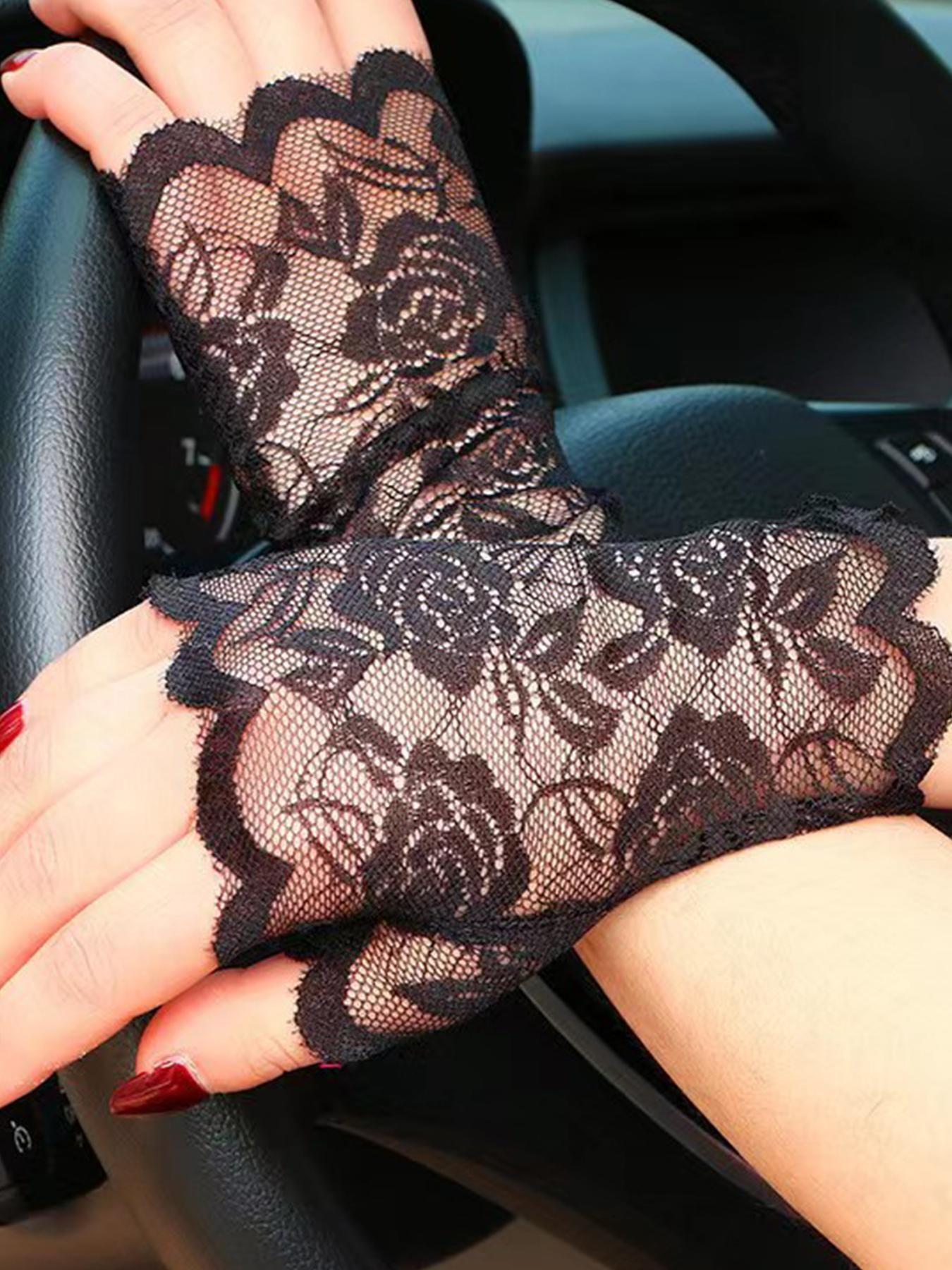 1pair Floral Pattern Lace Hollow out Design Gloves (1 Pair), Elegant Fashion Gloves for Wedding Party, Wedding Bridal Gloves