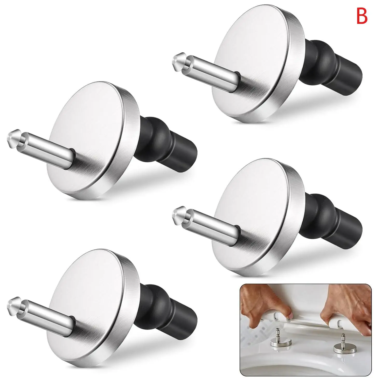 [Toilet Seat Hinge Fastener] 8pcs Toilet Seat Hinge Fastener | 4 Sets Hinges & 4 Decorative Covers | Quick Release Top Fixing Nut Screw Hole Attachment, Expansion Rubber Screw Replacement Part with 60Mm Base