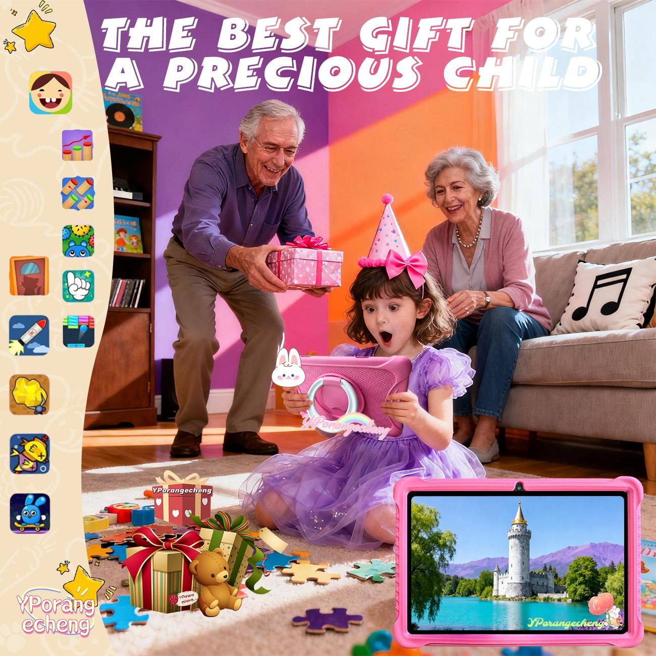 10.1 Inch Android Tablet PC Student Tablets Dual Camera Shockproof Case Student Use Parental Control Educational Features Perfect Christmas Gift