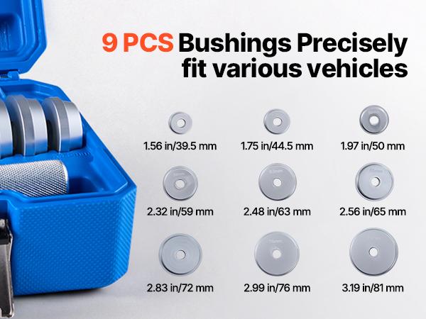 VEVOR Bearing Press Kit, 10 Pcs, Bearing Race and Seal Driver Set with 9 Bushings and Handle Shaft, Bushing Driver Tool Set, Heavy Duty Aluminum Alloy Removal Installation Tool Kit with Storage Case
