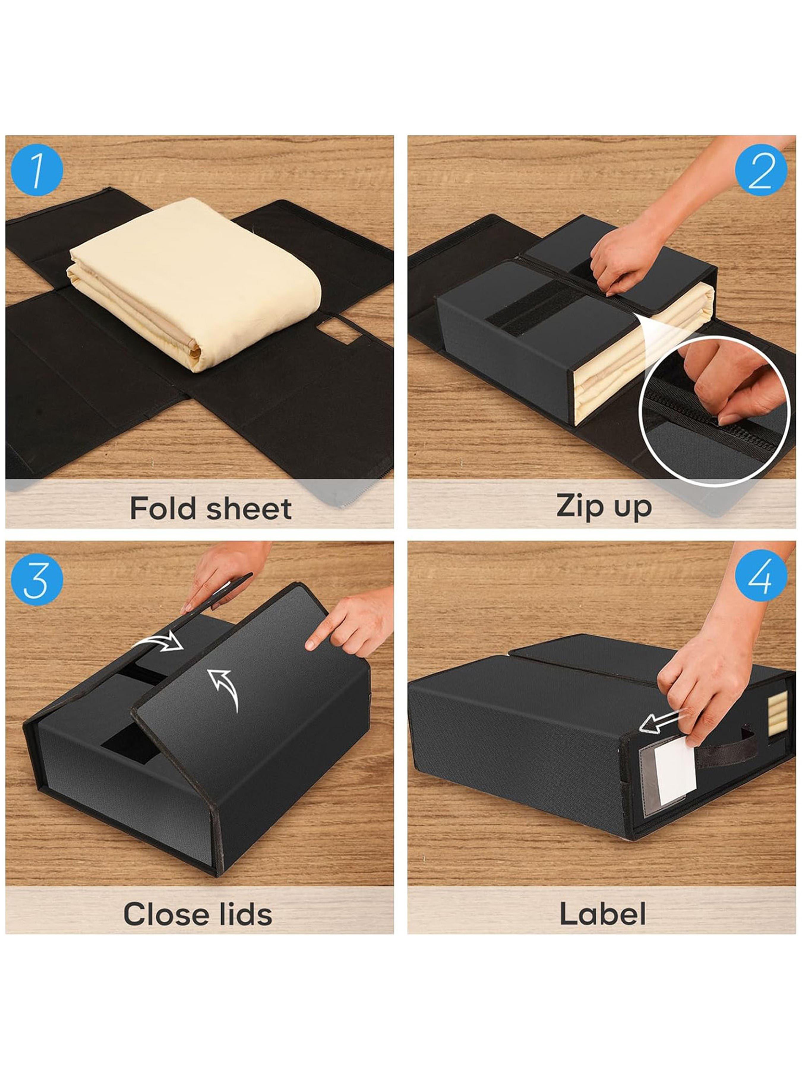 Bed Sheet Storage Box Set, Minimalist Linen Closet Organizer for Bedding, Comforters & Pillows, All Season Clothes & Towel Holder