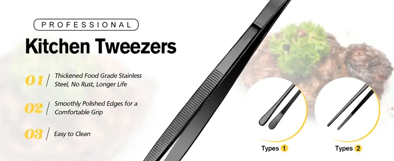 BUNDLEPRO 2-Design Stainless Steel Kitchen Tweezers Set - 10in/12in Reach, Sturdy Fine-Tooth Hold, Narrow-Space Tip Long Handle Tongs for Grill, Barbecue Accessories BUNDLEPRO 2-Design Stainless Steel Kitchen Tweezers Set - 10in/12in Reach, Sturdy Fine-Tooth Hold, Narrow-Space Tip Long Handle Tongs for Grill, Barbecue Accessories