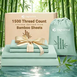 Extra Deep Bamboo Bed Sheet Set, 18"Deep Pocket, Shrink-Resistant, Fade-Resistant, Skin-Friendly Bedding, Double Stitching Sheet Set, Cooling & Breathable Bed Sheets, Luxury Bedding Sheets & Pillowcases, Machine Washable, Room Decor