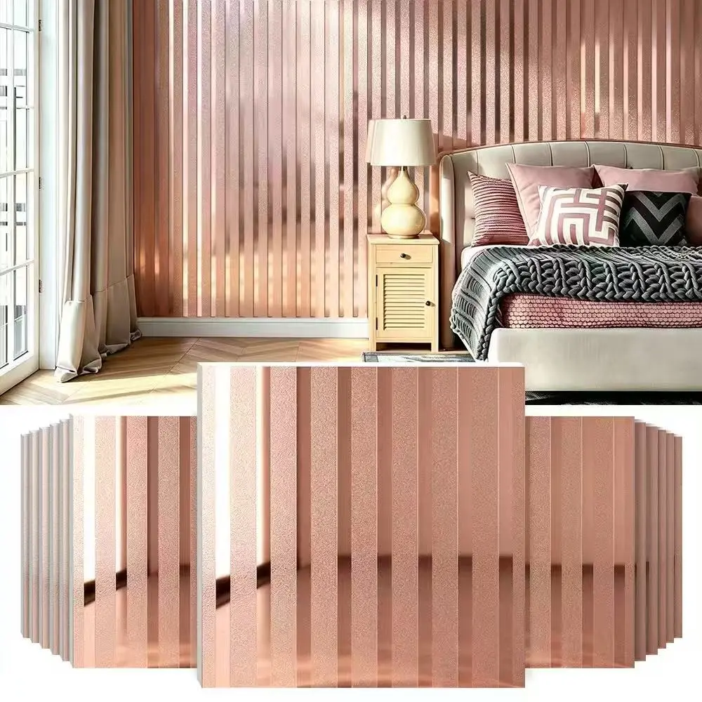 Self-adhesive wood grain striped wall stickers with 3D metallic texture, 20 pieces 11.81×11.81 inches. Marble tile decals ideal for decorating kitchens, bathrooms, feature walls, Interior walls. Waterproof, moisture-proof and easy to install