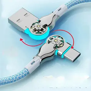 360 Rotatable Quick Charge Type-C Cable with Data Sync & LED Indicator, Durable for Xiaomi/Vivo/OPPO & More