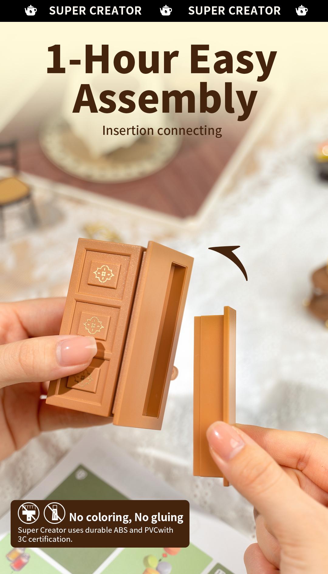 Rolife Sweet Sips Tea DIY Plastic Miniature House DW011 Miniature House Kit DIY Plastic House Building Toy Set with LED Tiny Store Making Kit Model Craft Hobby Unique Gift