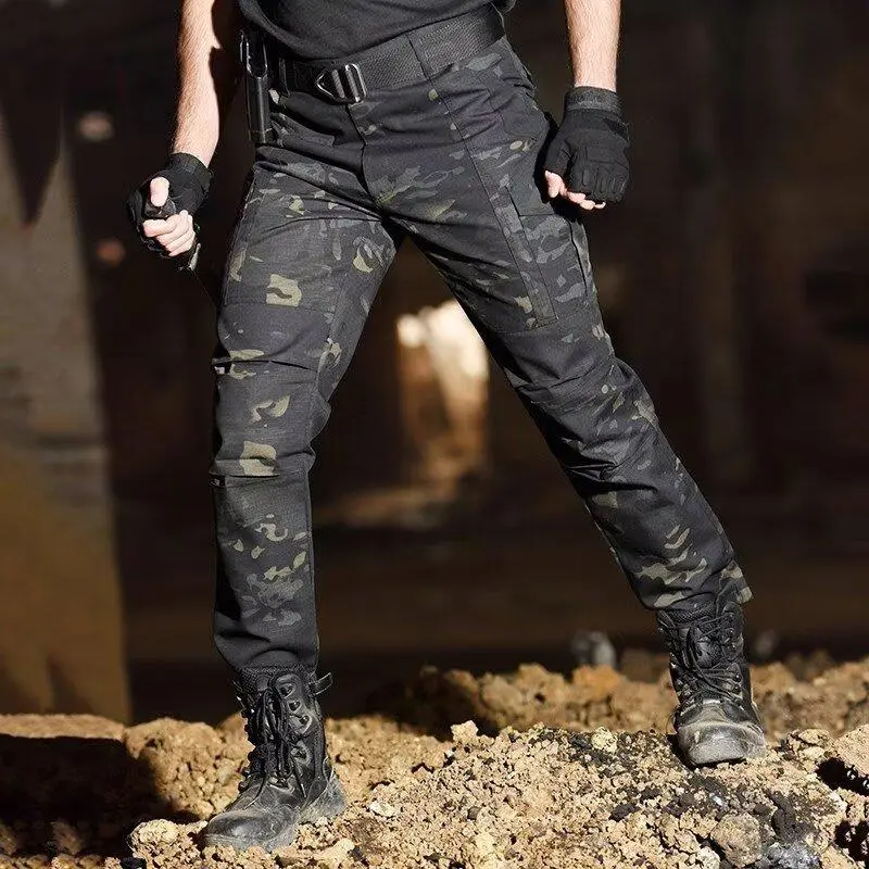 Men's Camo Tactical Cargo Pants Ripstop Multi-Pocket Military Combat Work Trousers