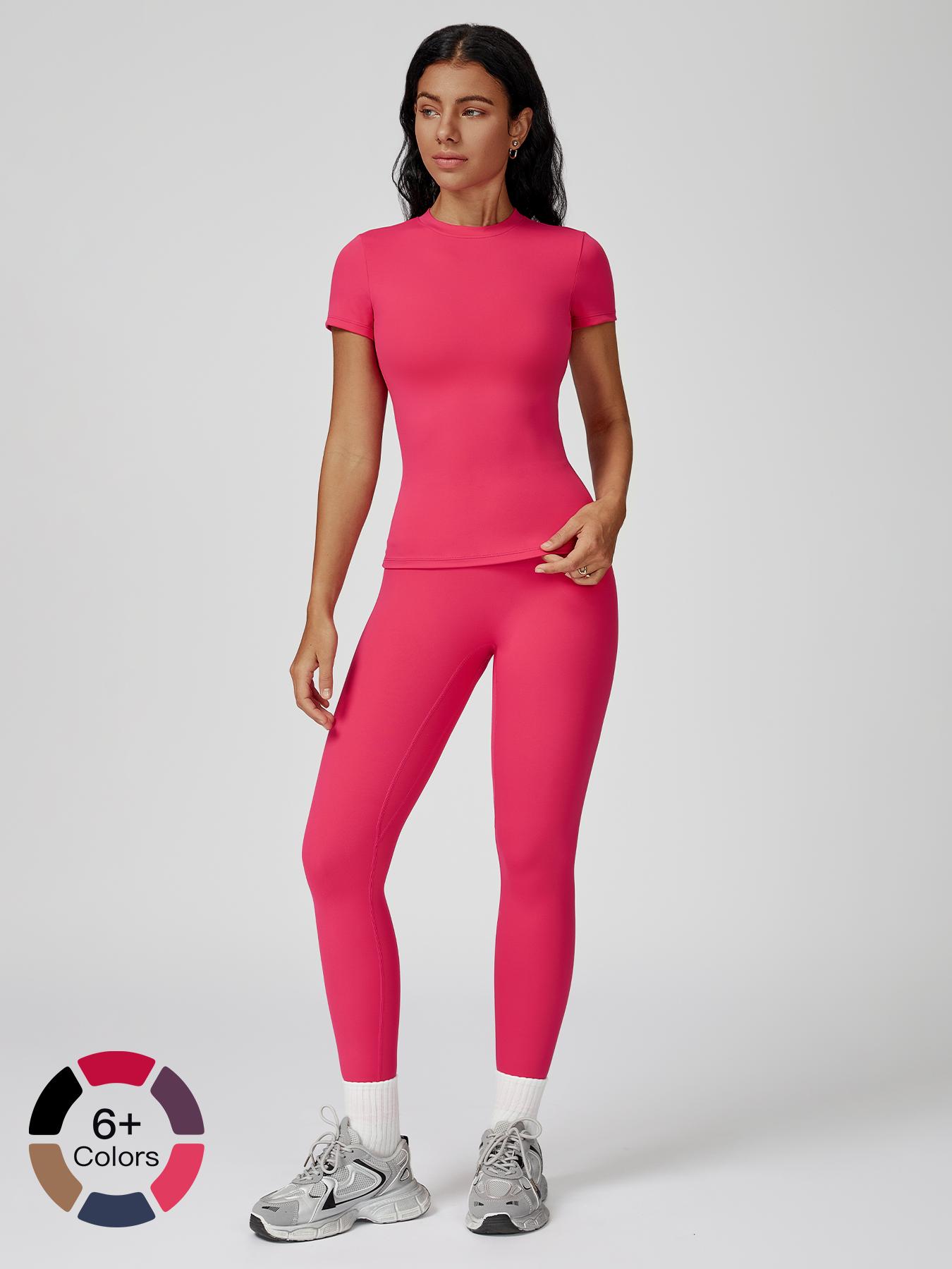 Women's Yoga Short Sleeve Tight-Fitting Outdoor Cycling Running Sportswear Set, Comfortable Stretchy Activewear for Women, Workout Running Clothes