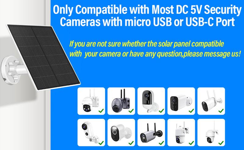 BORNERWHITE 2 Pack Solar Panel for Security Camera, 5W USB Solar Panel Compatible with Rechargeable Battery Camera with Micro USB or USB-C Port,Camera Solar Panel with IP65 Waterproof, 360° Adjustable Bracket, 9.8ft Cable BORNERWHITE 2 Pack Solar Panel for Security Camera, 5W USB Solar Panel Compatible with Rechargeable Battery Camera with Micro USB or USB-C Port,Camera Solar Panel with IP65 Waterproof, 360° Adjustable Bracket, 9.8ft Cable