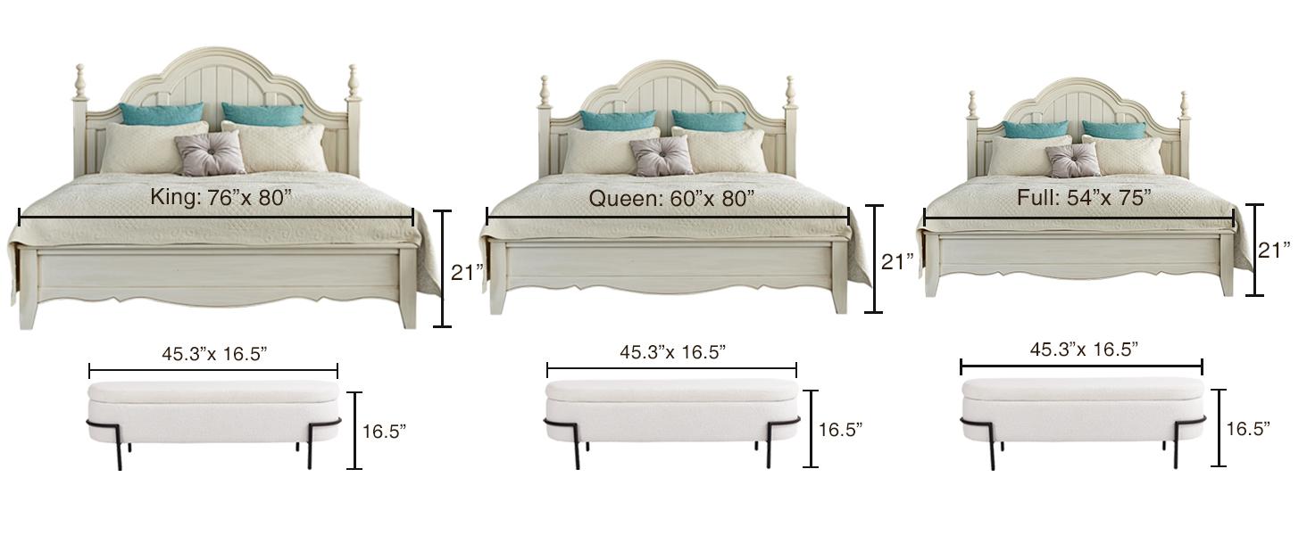 Vabches Modern White Storage Ottoman Bench With Metal Stand For Living Room