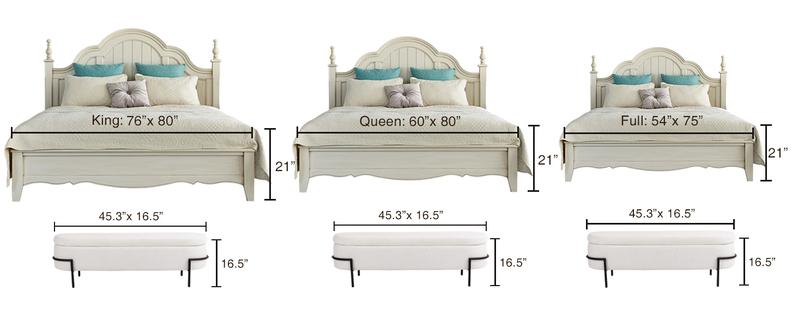 Vabches Modern White Storage Ottoman Bench With Metal Stand For Living Room