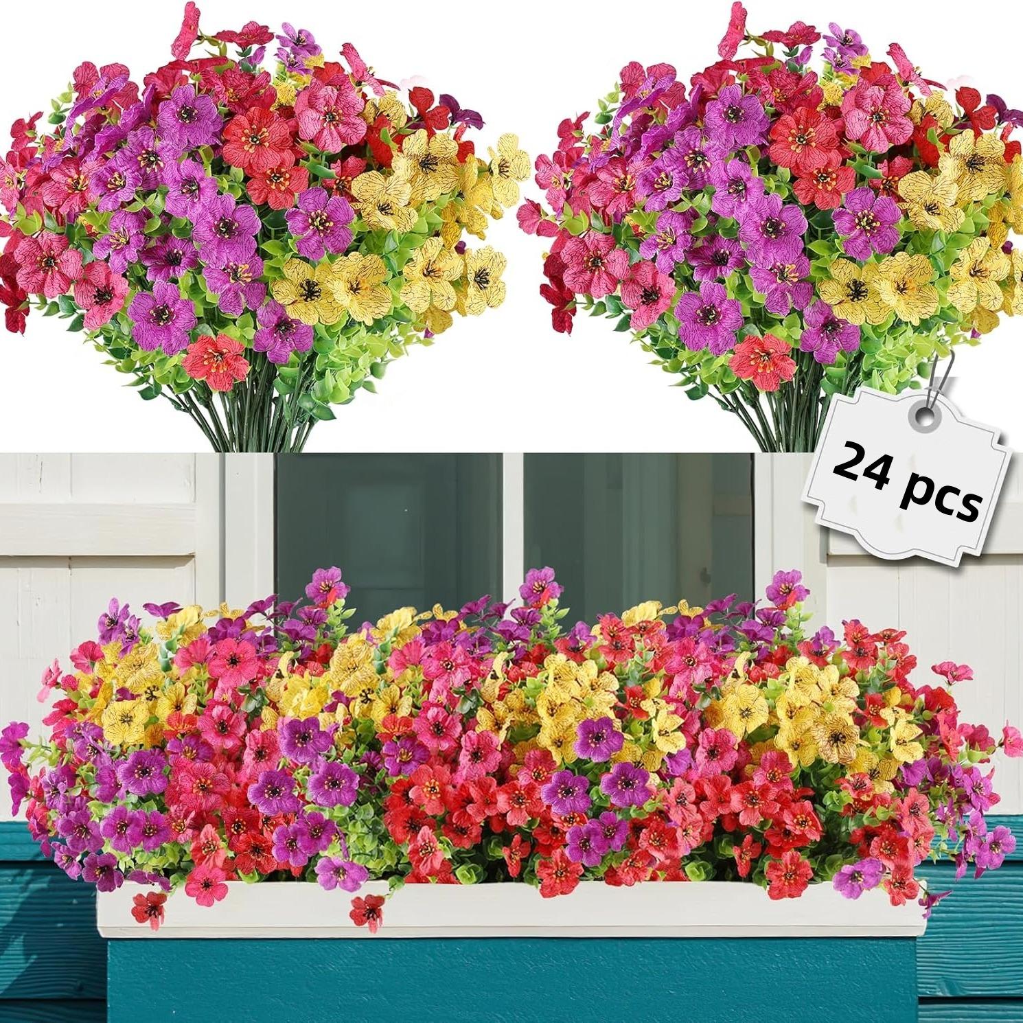 Artificial Flower ( 12/24pcs/set ) ，Mixed Color UV Resistant Fake Flower, Decorative Faux Flower Plant for Home & Garden & Yard，Outdoor Flowers,home decor（without Pot）