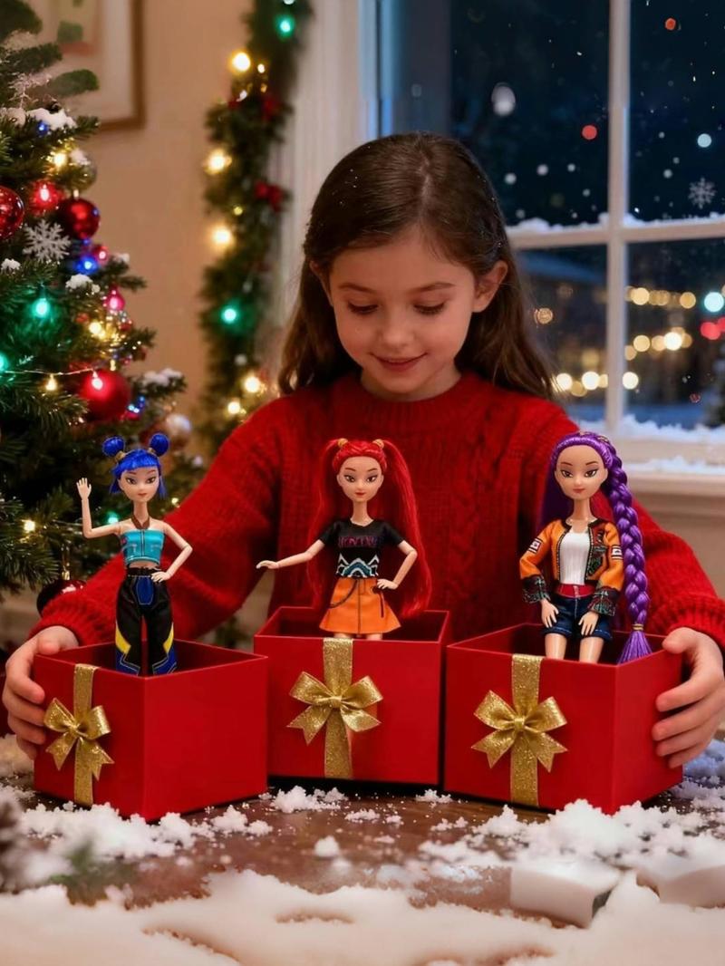 Kpop Demon Hunter Rumi Mira Zoey Doll, 11.5 Inch Jointed Moveable Figure, LED Light & Music Collection Desk Decor Gift