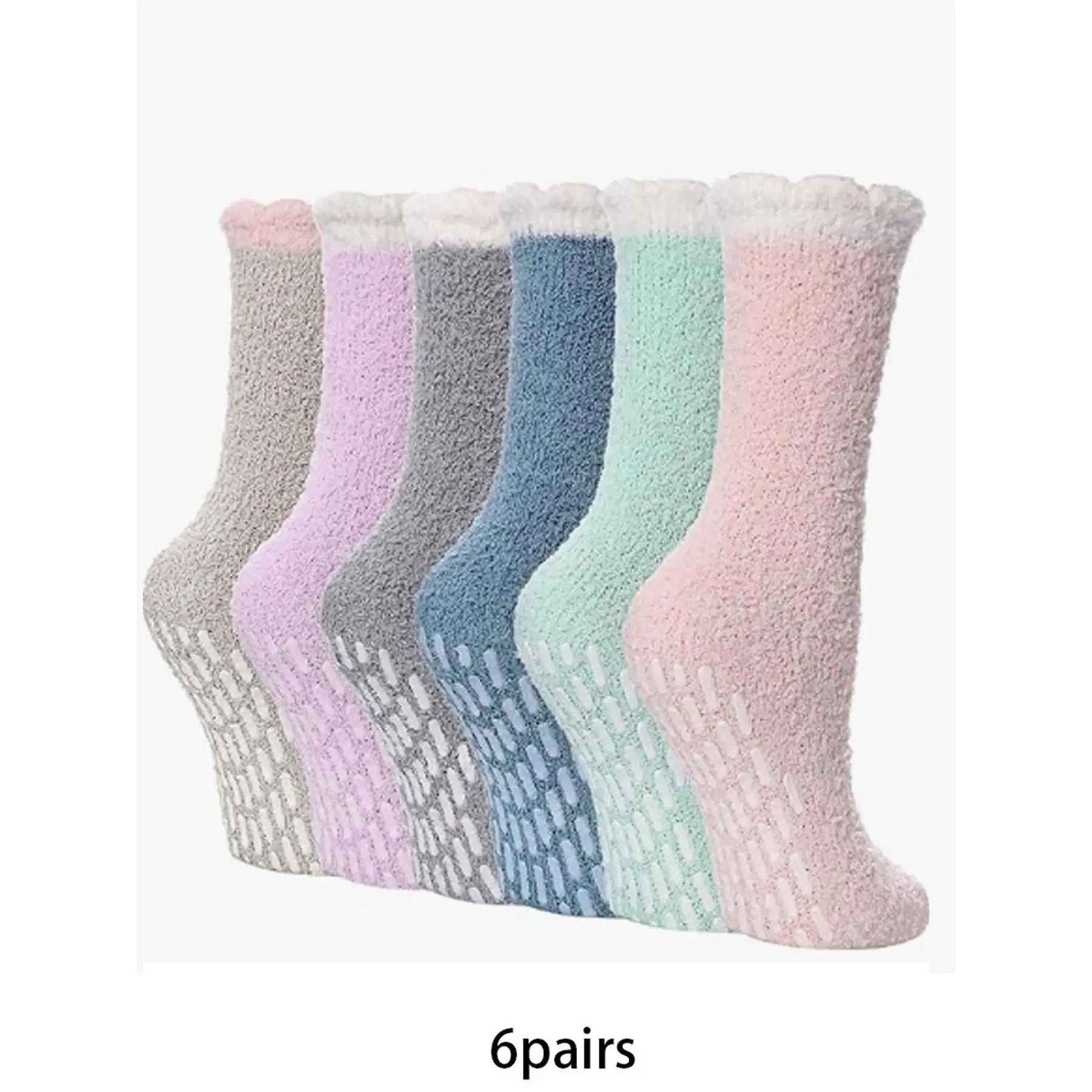 6pairs Plush Coral Fleece Ombre Mid Tube Socks with Anti Slip Silicone At The Bottom, Comfortable and Casual Couple Socks Suitable for Daily Home Wear in Winter. Womenswear Socks Non Slip Socks