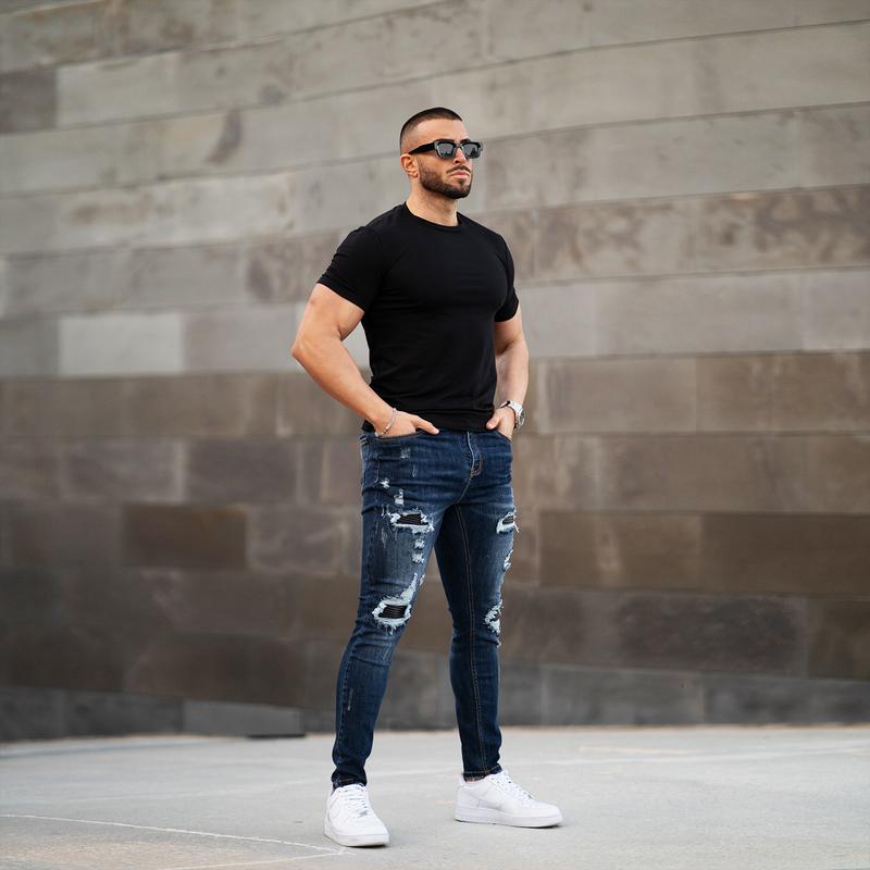 GINGTTO Men's Slim Fit Ripped Stretch Skinny Jeans Distressed Tapered Leg Fashion Pants