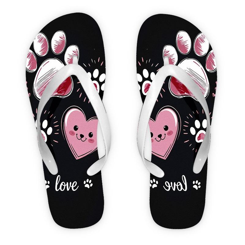 Women'S Flip Flops, Cute Paw & Heart Design, Multiple Colors & Sizes Available, Comfortable Fashion Sandals for Daily Wear, Playful & Affectionate Style, Love-Themed Summer Footwear, Women Shoes