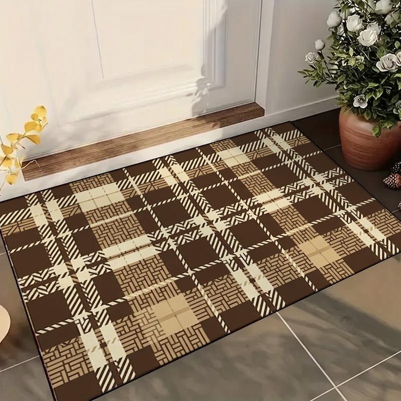 Retro Brown Plaid Non-slip Entry Doormat outdoorfun