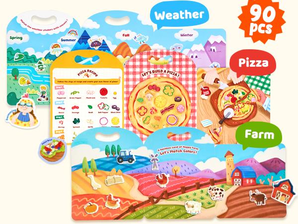 JoyCat Reusable Sticker Book - Jelly Stickers, Kids Sticker Activity Book, Travel Toys for Road Trip, Educational Learning Gifts for Boys and Girls