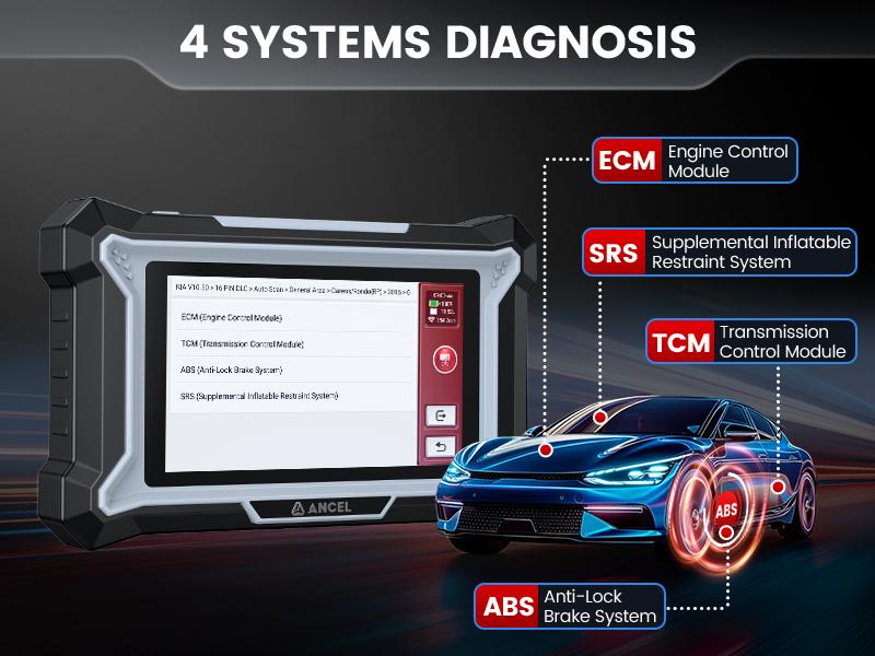 ANCEL DS100 OBD2 Scanner ABS/SRS/Transmission/Check Engine,7 Resets Oil, Brake, BMS, SAS, ETS, Gear Learning, Lifetime Updates,Free Support