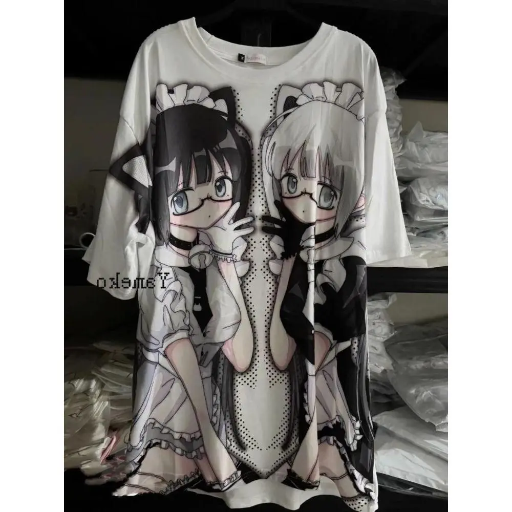 Y2k Harajuku Anime Print Short Sleeve Cartoon Kawaii Tshirts Women Summer Japanese Camisetas O Neck Sweet Preppy Style Tees New