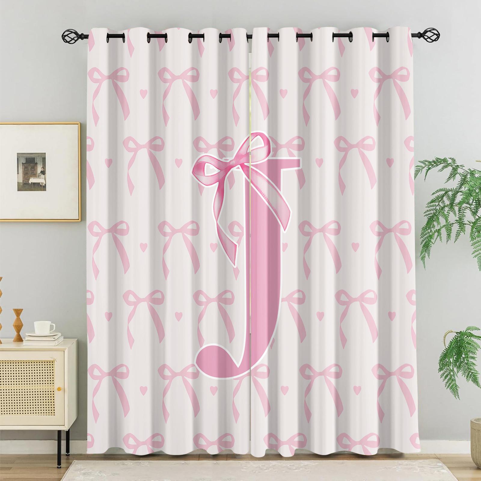 2Pcs Letter Printed Curtains, Pink Princess Style Home Decor, Soft Polyester Fabric, Blackout and Heat Insulation, with Metal Grommets, Ideal for Girls' Bedroom, Dorm and Living Room, Aesthetic Girly Decoration