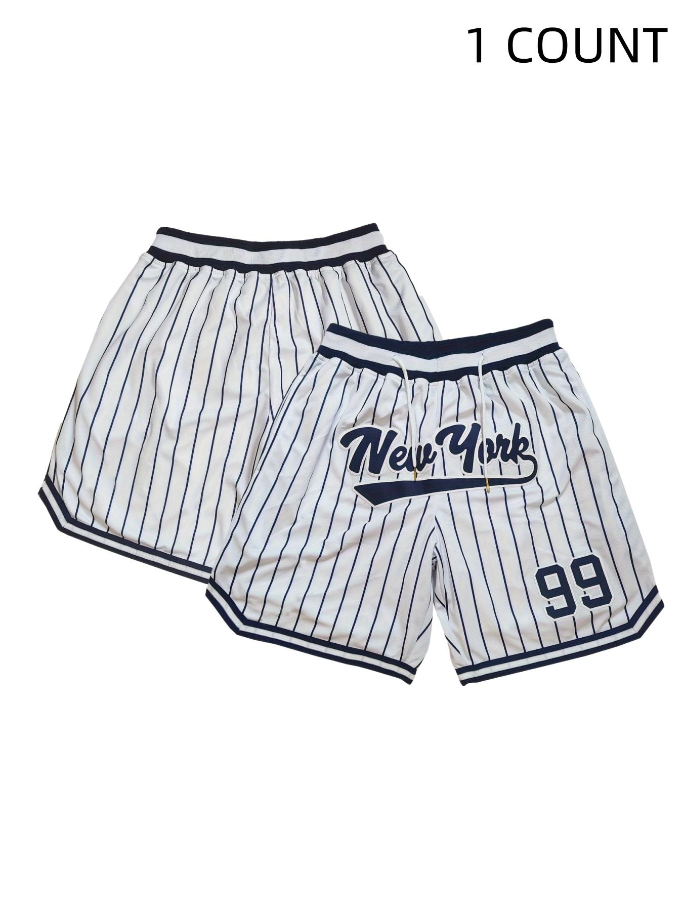 Men's Number Embroidery Pocket Elastic Waist Sports Shorts, Casual Breathable Comfortable Shorts for Outdoor Basketball Game Training Running, Men's Sportswear for All Seasons, Athletic Shorts, Stripes Print Shorts