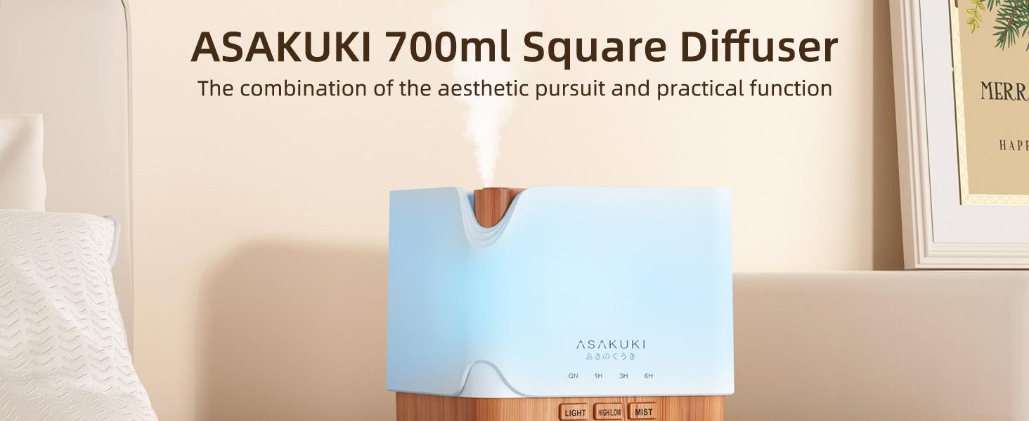 ASAKUKI 700 ml Premium Essential Oil Diffuser, 5 in 1 Ultrasonic Aromatherapy Fragrant Oil Vaporizer Humidifier, Timer and Auto-Off Safety Switch, 7 LED Light Colors