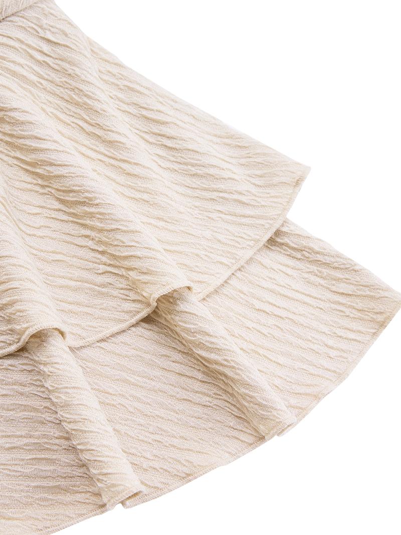 Women's Elegant Patchwork Skirt Set, High Waist Pleated Layered Hem, Long Sleeve Short Top, Fall & Winter Fashion Plus Size