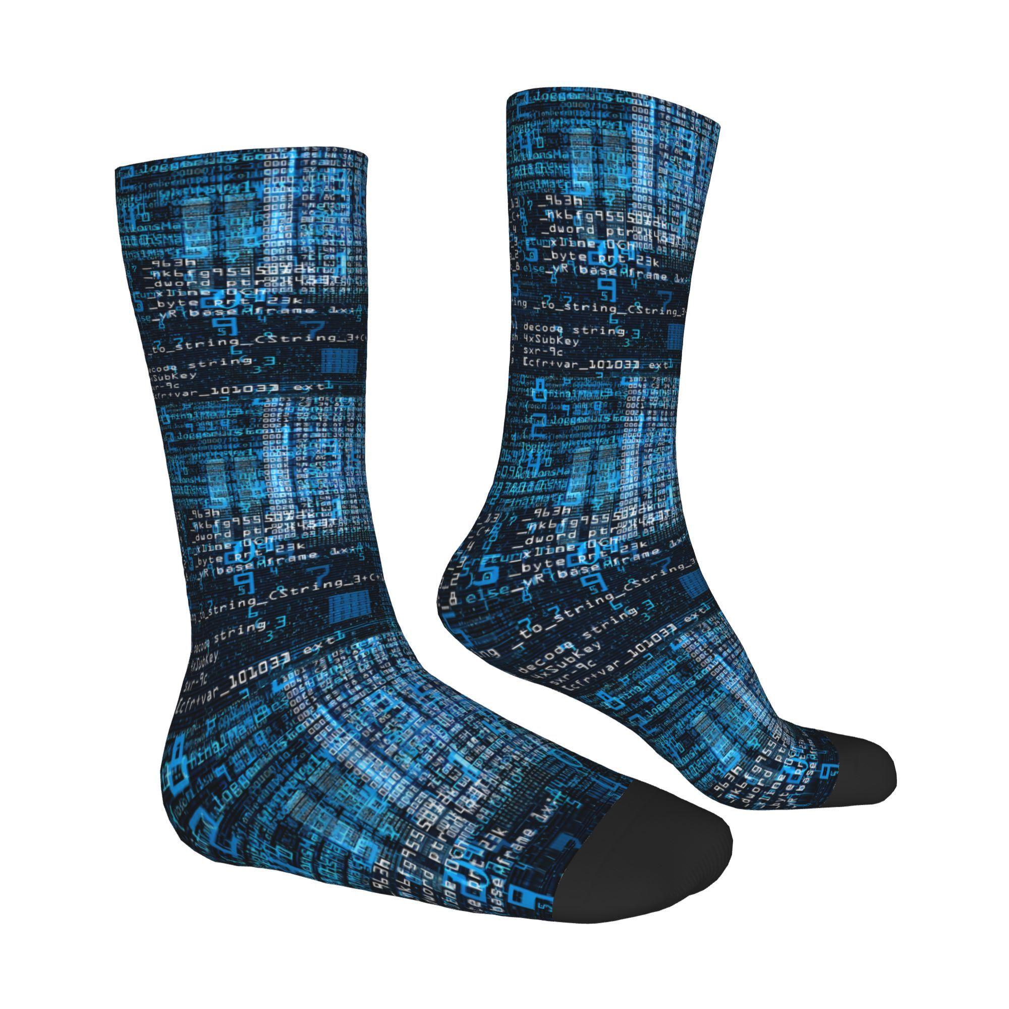 1 Pair Men'S Code & Linux Python Printed Socks, 95% Polyester 5% Elastane, Knit Fabric, All Over Print, Durable & Comfortable