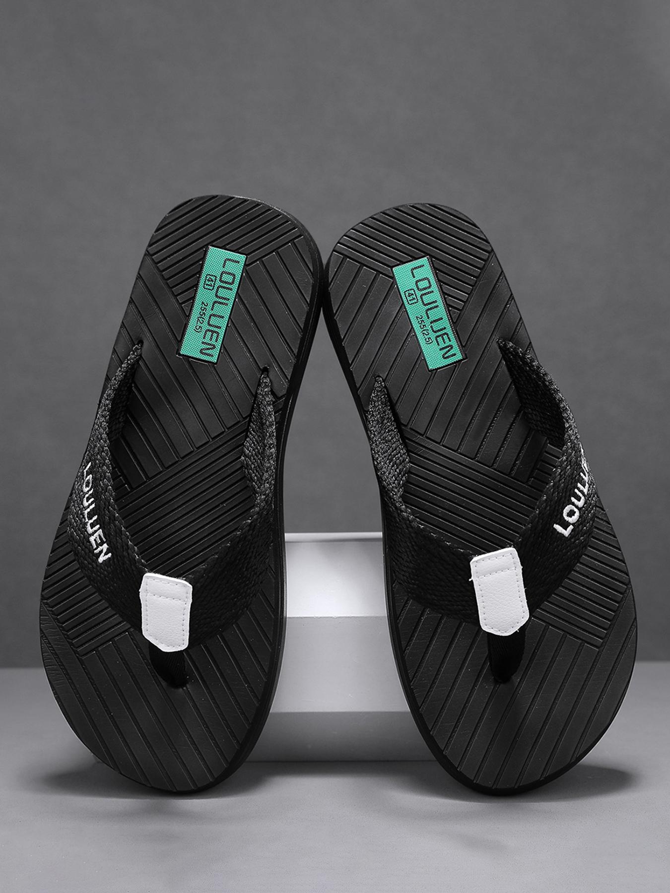 Men's Casual Letter Label Design Solid Color  Flip Flops, Trendy Breathable Non-slip Slippers, Comfortable Soft Bottom Slippers for Indoor & Outdoor Wear