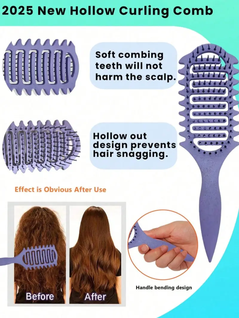 Curl Defining Vented Hair Brush for Curly & Wavy Hair – Detangling, Bounce & Volume Styling Brush with Hollow Design, Flexible Bristles, Gentle on Scalp, Curly Hair Detangler Brush Curl Defining Vented Hair Brush for Curly & Wavy Hair – Detangling, Bounce & Volume Styling Brush with Hollow Design, Flexible Bristles, Gentle on Scalp, Curly Hair Detangler Brush