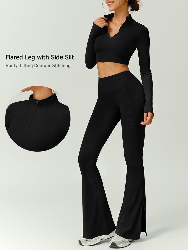 Women's Fashion Stand Collar Half-Zip Thumb Button Slim Fit Long Sleeve Top High Waisted Butt Lifting Pants Outdoor Running Golf Tennis Cycling Gym Workout Clothes Tennis Attire