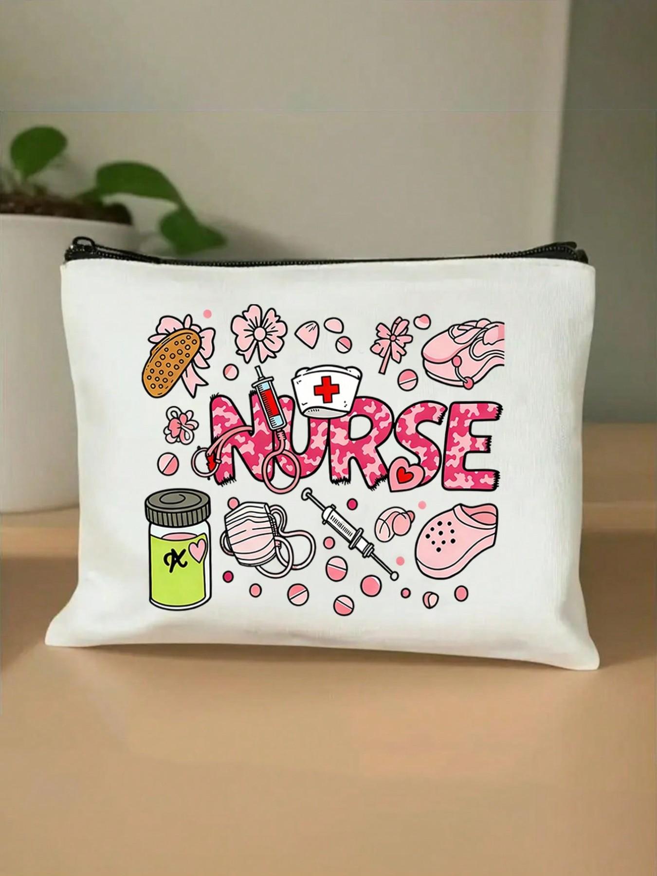 Nurse Theme Makeup Bag, Medical Print Zipper Cosmetic Pouch, Ideal for Cosmetics, Skincare, Medical Supplies, Perfect Gift for Nurses
