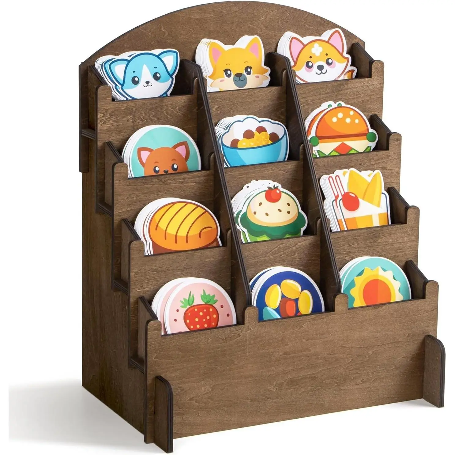 Wooden Sticker Display Stand with 12 Pockets, Sticker Holder Organizer for Greeting Cards, Postcards, Coasters, Bookmarks, Brochures, Retail Vendors, BrownGift