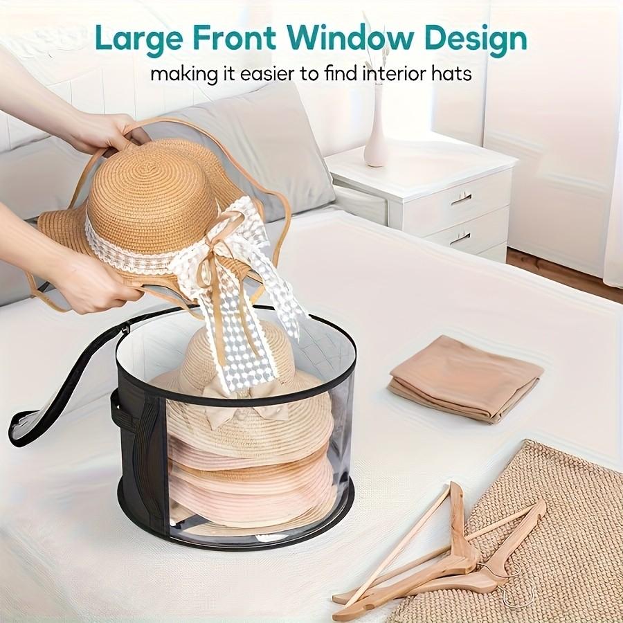 Extra Large Hat Storage Box, Foldable Non-Woven Organizer with Reinforced Handle, Transparent Window, Dual Zipper Design for Hats, Sun Hats, Beach Hats
