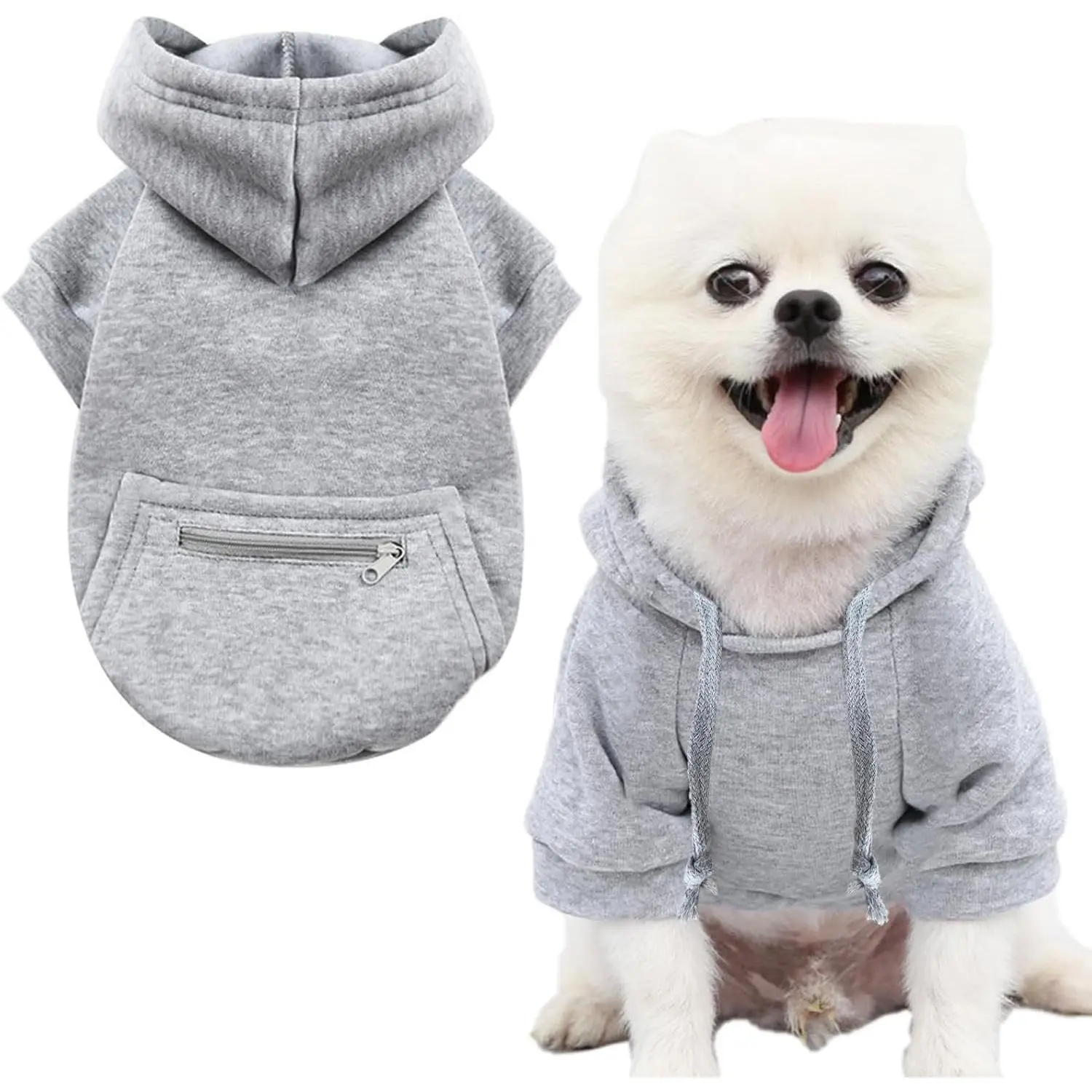 Winter Dog Hoodie Sweatshirts with Pockets Warm Clothes for Small Dogs Chihuahua Coat Puppy Custume Clothing (Large, Y02-Grey)