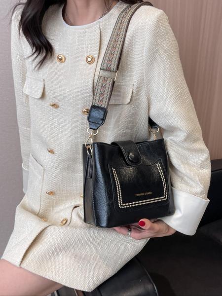 Classic style retro women's small bag, bucket bag, crossbody bag, shoulder bag, exquisite, simple, unique, atmospheric, versatile solid color small bag, fashionable bags, suitable for going out, shopping, commuting