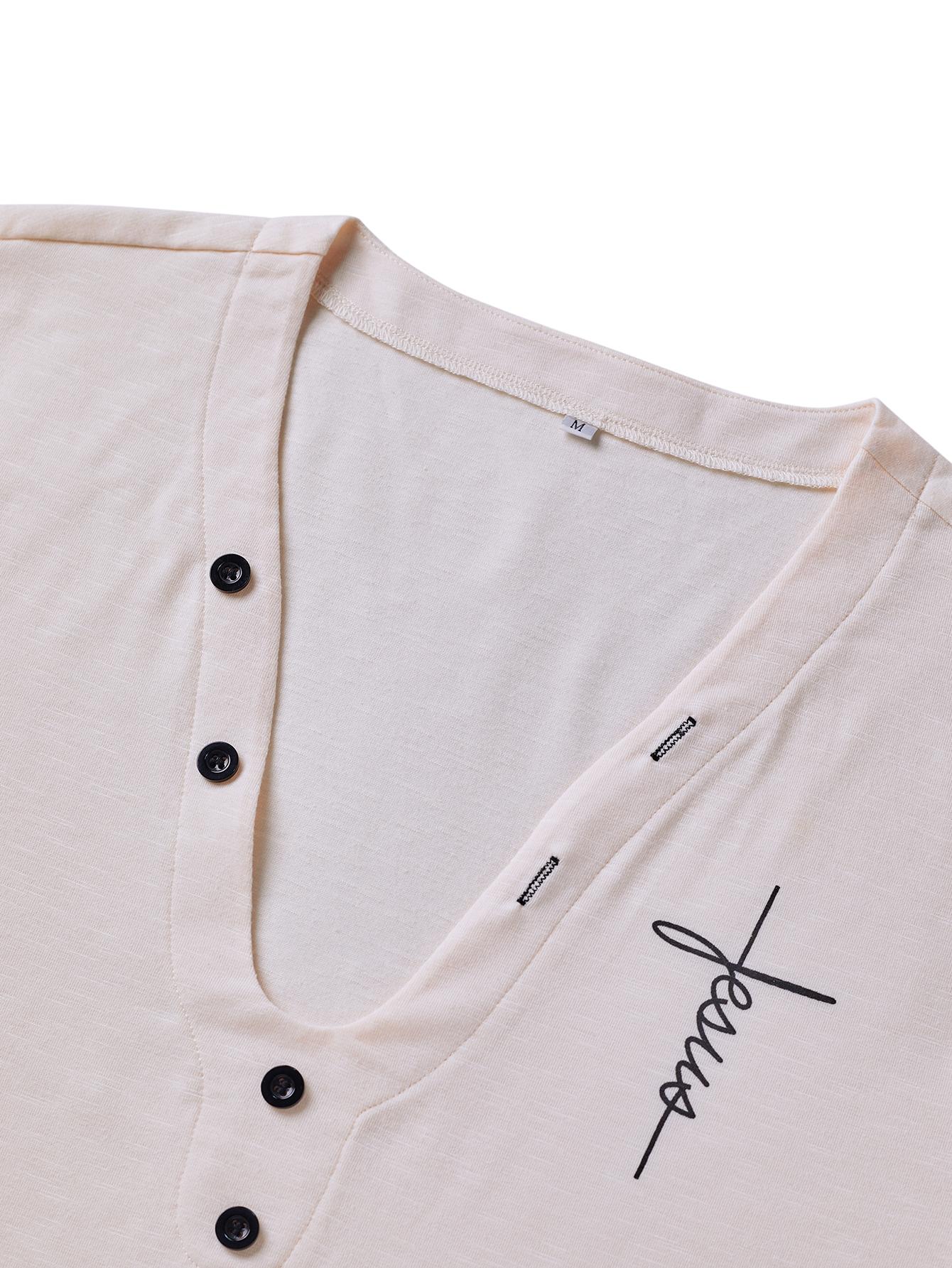 Elegant Men's Henley Shirt, Unique Print, Breathable Polyester Fiber, Button Details, Suitable for All Seasons, Henley Shirt