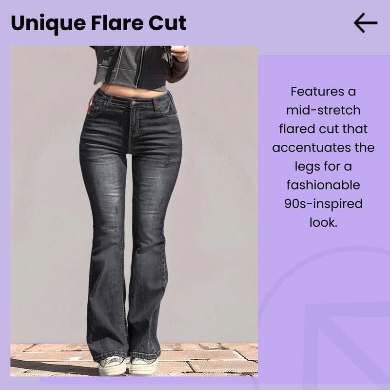 GILIPUR Y2K Women's Mid-Stretch Flared Vintage Wash Jeans, Women's Vintage Mid-Low Waist Waisted Flare Jeans, Starched Jeans Girls, 90s Outfits, Mom Jeans, Fit Jeans, Cute Bell-Bottomed, Denim Trousers For All Seasons And All Occasions，Kardashian Style