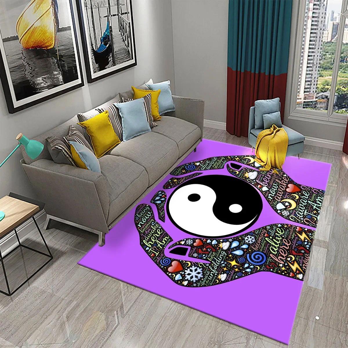 Yin Yang Tai Chi Ink Wash Flannel Area Rug - Traditional Chinese Philosophy Print Soft Mat for Living Room, Non-Slip Spiritual Home Decor#YinYangRug #TaiChiMat #InkWashDecor #ChinesePhilosophyCarpet #NonSlipFlannelRug