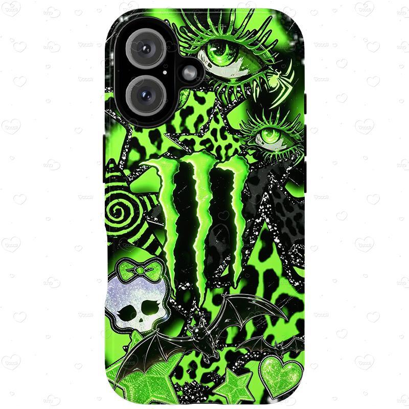 Viral Monster Neon Claw Scratch & Leopard Print Cellphone Case Shell - Gothic Scene-Core Aesthetic, Handheld Alternative Punk Protection for iPhone 17/16/15/14/13/12/11 Series & Samsung Devices