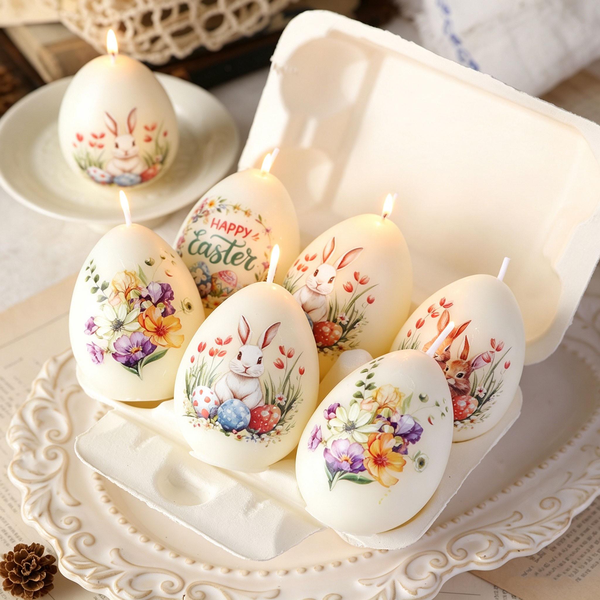 Egg-Shaped Floral Aromatherapy Candle, Hand-Drawn Design, Plant Wax, Natural Scents, Smoke-Free, Easter Decor, Home Fragrance, Gift Idea