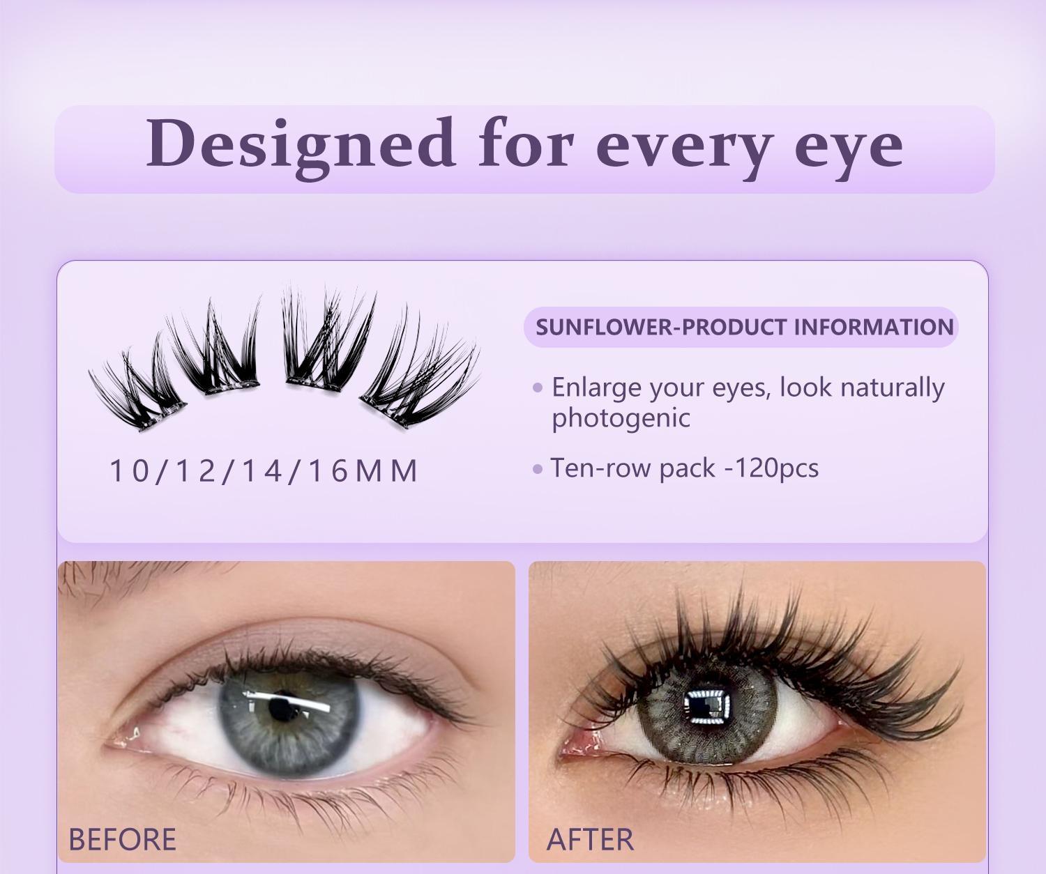 Honeytiny Cluster False Eyelashes, 4 Styles, No Glue Easy Removal, Sizes 10mm-16mm, Lightweight, Secure Fit, Self-Adhesive, Perfect Makeup