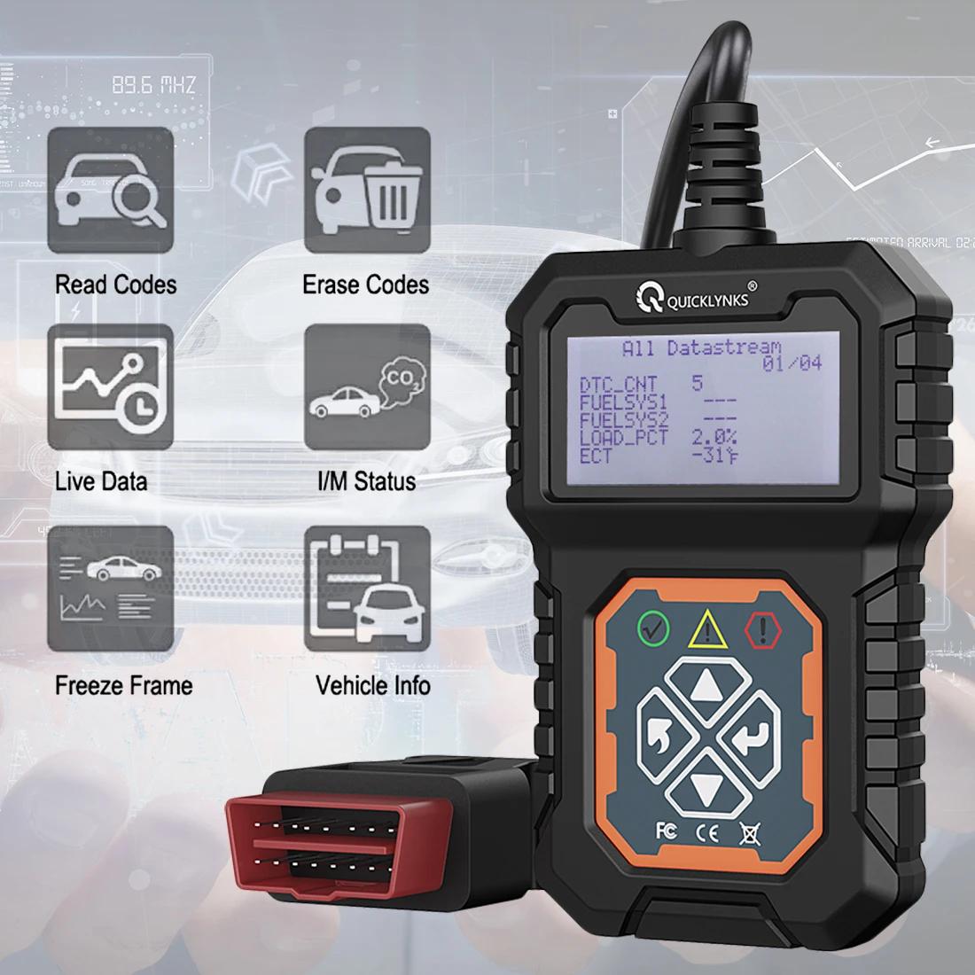 QUICKLYNKS-Car Full OBD2 EOBD Scanner Auto Engine System Diagnostic Tools  Automotive Professional Code Reader Fuel Vehicle