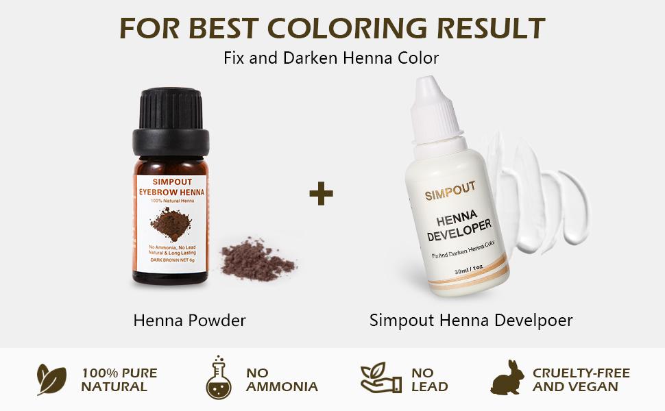 Simpout Henna Brow Tint Kit，New Eyebrows for girl,  Spot Color Henna Powder with Developer Kit, 100% Natural Root Touch Up, Professional Mehendi Brow Tint Kit for Salon & Home DIY, Plant-based, Vegan, Cruelty-free Makeup Springtok Outdoorfun Cosmetic