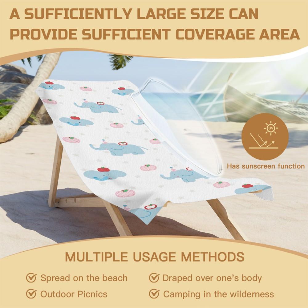 Cartoon Baby Elephant Beach Towel, Cute Printed Design, Lightweight and Quick-Drying Pool Towel, Suitable for Young Children and Teens for Poolside, Vacation, Travel, and Outdoor Summer Use Bath Towel Blanket