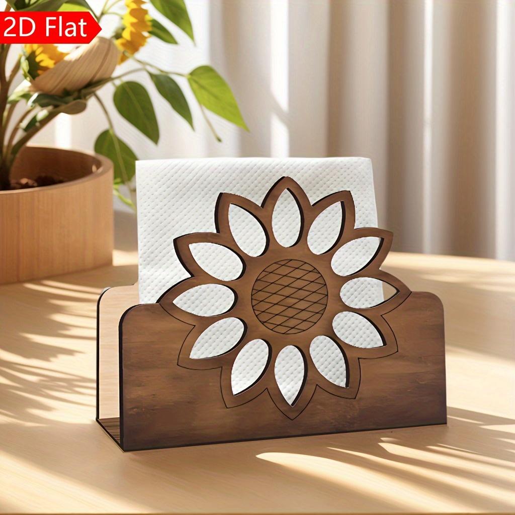 Handcrafted Wooden Napkin Holder with Sunflower Design- Bohemian Style Desktop Decorative Paper Towel Dispenser, Suitable for Restaurant, Kitchen or Living Room, Kitchen Decoration, Dining Table Napkin Stand, Kitchen Accessories, Rustic Sty