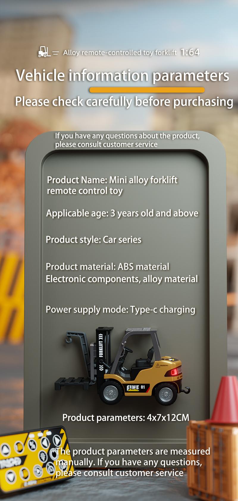 Hotfree Mini RC Construction Truck Toys, 1/64 Scale Alloy Excavator & Forklift with Lights and Sounds, USB-C Rechargeable Remote Control Vehicle Set, Birthday Christmas Gift for Boys Kids & Adults