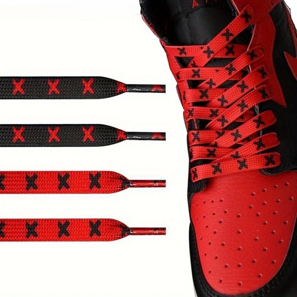 1pair shoelaces, personalized flat shoelaces, red and black shoelaces, mid top sneakers shoelaces, men's and women's shoe accessories, fashionable and cool, personalized shoelaces