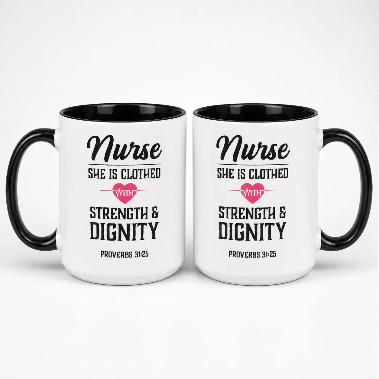 Nurse Mug, She Is Clothed with Strength and Dignity Proverbs 31:25 Ceramic Coffee Cup, 11oz 15oz, Christian Nurse Appreciation Gift for Women